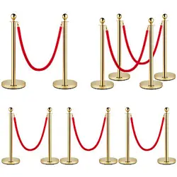 6 PCS QUEUE BARRIER GOLDEN STANCHION POST HEAVY DUTY CROWD CONTROL BARRIERS