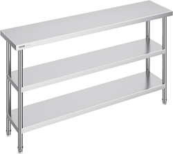 VEVOR STAINLESS STEEL FOOD PREP TABLE, 14 X 60 X 34 INCH COMMERCIAL KITCHEN WITH
