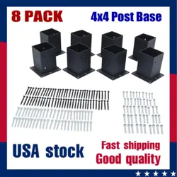 8 PACK 4X4 POST BASE BRACKETS HEAVY DUTY WOOD POST FENCE POST ANCHOR BLACK STEEL