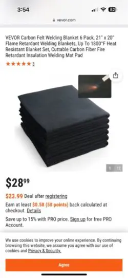 VEVOR CARBON FELT WELDING BLANKET 6 PACK, 21