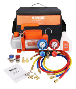 HVAC VACUUM PUMP AND MANIFOLD GAUGE SET   ACCESSORIES - USED ONCE