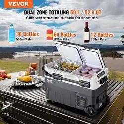 VEVOR PORTABLE CAR REFRIGERATOR DUAL ZONE PORTABLE FREEZER, COMPRESSOR COOLER