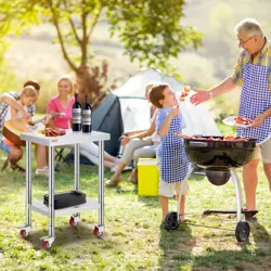 VEVOR 24X18X34 INCH STAINLESS STEEL WORK TABLE WITH ADJUSTABLE SHELF & WHEELS -