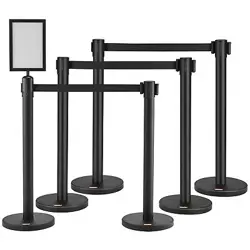VEVOR CROWD CONTROL STANCHIONS, 6-PACK CROWD CONTROL BARRIERS, CARBON STEEL B...