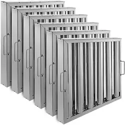 PACK OF 6 HOOD FILTERS 19.5W X 15.5H INCH 430 STAINLESS STEEL 5 GROOVES