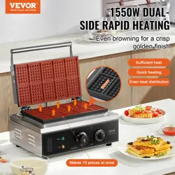 VEVOR 10PCS COMMERCIAL WAFFLE MAKER RECTANGLE WAFFLE BAKER MACHINE 1550W
