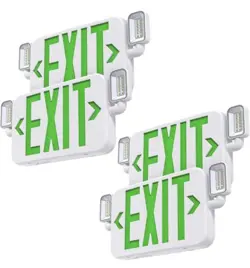 4 PACK GREEN LED COMBO EMERGENCY EXIT SIGN LIGHT WITH TWO ADJUSTABLE HEAD LIGHTS