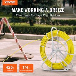 VEVOR FISH TAPE FIBERGLASS, 425 FT, 1/4 INCH, DUCT RODDER FISHTAPE WIRE PULLER,
