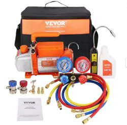 VEVOR 4 CFM VACUUM PUMP AND GAUGE, 1-STAGE ROTARY VANE AIR VACUUM PUMP FOR HVAC