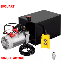 15 QUART SINGLE ACTING HYDRAULIC PUMP DUMP TRAILER 12V DC UNIT PACK POWER UNIT