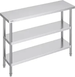 VEVOR STAINLESS STEEL FOOD PREP TABLE, 14X48X34 INCH COMMERCIAL KITCHEN WORKTOP