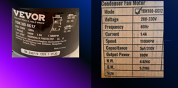 YDK180-6G12 VEVOR 208-230V 60HZ 1/4HP 1.4A 1100RPM/NEW AIR CONDITIONER FAN MOTOR