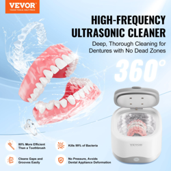 VEVOR ULTRASONIC CLEANER FOR DENTURES 200ML - RETAINER CLEANER MACHINE WITH UV S