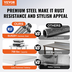 VEVOR STAINLESS STEEL PREP TABLE - 24 X 24 X 34 INCH, HEAVY DUTY METAL WORKTABLE