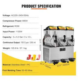 VEVOR RLC12×3 36L / 9.6GAL COMMERCIAL SLUSHY MACHINE SMOOTHIE FROZEN DRINK