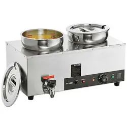 VEVOR ELECTRIC SOUP WARMER, DUAL 7.4QT STAINLESS STEEL ROUND POT 86~185°F