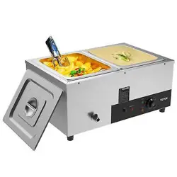 VEVOR 2-PAN COMMERCIAL FOOD WARMER, 2 X 12QT ELECTRIC STEAM TABLE, 1500W