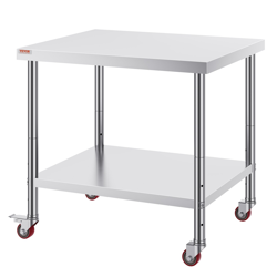 VEVOR 30X36X34 INCH STAINLESS STEEL WORK TABLE 3-STAGE ADJUSTABLE SHELF WITH 4