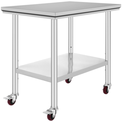 VEVOR STAINLESS STEEL WORK TABLE 36X24 INCH WITH 4 WHEELS COMMERCIAL FOOD PREP