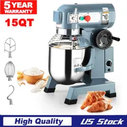 COMMERCIAL FOOD MIXER DOUGH FOOD STAND MIXER 15QT 3-SPEED PIZZA BAKERY 600W 110V
