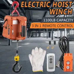3IN1 PORTABLE ELECTRIC HOIST WINCH 1100LBS MANUAL/WIRED/WIRELESS REMOTE CONTROL