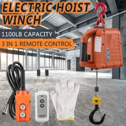 3-IN-1 PORTABLE CRANE ELECTRIC HOIST WINCH 1100LBS WIRED/WIRELESS REMOTE CONTROL