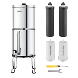 VEVOR 2.25G GRAVITY-FED WATER FILTER COUNTERTOP SYSTEM STAINLESS STEEL 4 FILTERS