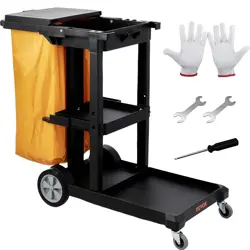 VEVOR CLEANING CART, 3-SHELF COMMERCIAL JANITORIAL CART, 200 LBS CAPACITY CART,