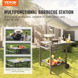 VEVOR OUTDOOR GRILL DINING CART WITH DOUBLE-SHELF | BBQ MOVABLE FOOD PREP TABLE