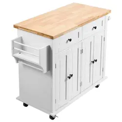 KITCHEN ISLAND CART TOP 35.4 IN. W MOBILE CARTS STORAGE CABINET ROLLING KITCHEN