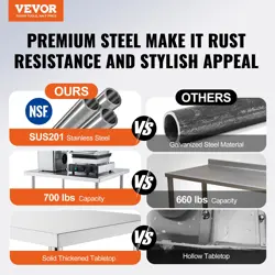 VEVOR STAINLESS STEEL WORK TABLE 24 X 30 X 38 INCH, WITH 4 WHEELS, SILVER