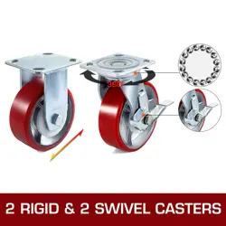 VEVOR 4 PACK 6 X 2 INCH CASTER WHEELS - HEAVY DUTY, HIGH LOAD CAPACITY, POLYURET