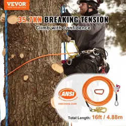 VEVOR 12.7MM STEEL CORE FLIPLINE, 16FT(4.8M) ARBORIST FLIPLINE FOR TREE CLIMBING