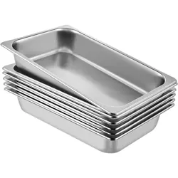 VEVOR 6 PACK STEAM TABLE PANS 20.9 X 12.8 X 3.9 INCH DEEP STEAM TABLE PAN FULL S
