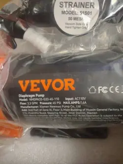 VEVOR WATER DIAPHRAGM PUMP, 110V AC, 3.3 GPM FLOW, 45 PSI RATED PRESSURE