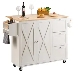 VEVOR KITCHEN ISLAND CART WITH SOLID WOOD TOP, 45.3