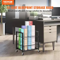 VEVOR BLUEPRINT STORAGE RACK 12 SLOTS MOBILE ROLL FILE HOLDER FOR ARCHITECTURAL,