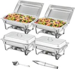 VEVOR CHAFING DISH BUFFET SET, 8 QT 4 PACK, STAINLESS CHAFER W/ 4 FULL SIZE PANS