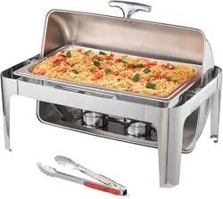 VEVOR ROLL TOP CHAFING DISH BUFFET COMPLETE SET, 9 QT STAINLESS STEEL CHAFER