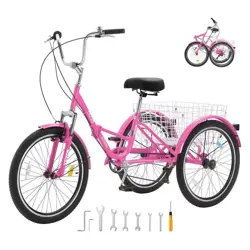 FOLDING ADULT TRICYCLE 24 IN. 7-SPEED ADULT FOLDING TRIKES CARBON STEEL 3 WHEEL