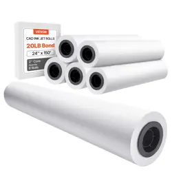 VEVOR WIDE FORMAT PAPER, 24 IN X 150 FT PLOTTER PAPER, 6 ROLLS CAD BOND ROLLS