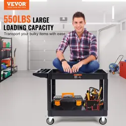 NEW VEVOR HEAVY DUTY 2-SHELF UTILITY CART, ERGONOMIC HANDLE & 360° SWIVEL WHEELS