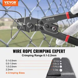 VEVOR WIRE ROPE CRIMPING TOOL AND CUTTER - UP TO 2.2MM WIRE CABLE CRIMPS, 1/64