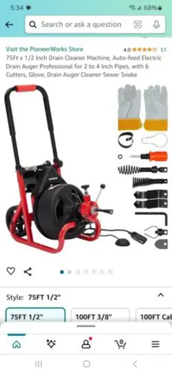 75 FOOT DRAIN CLEANING MACHINE