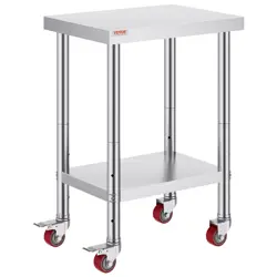 VEVOR 24X18X34 INCH STAINLESS STEEL WORK TABLE 3-STAGE ADJUSTABLE SHELF