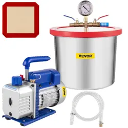 VEVOR VACUUM PUMP 2 GALLON VACUUM CHAMBER SILICONE EXPOXY DEGASSING WITH 4CFM