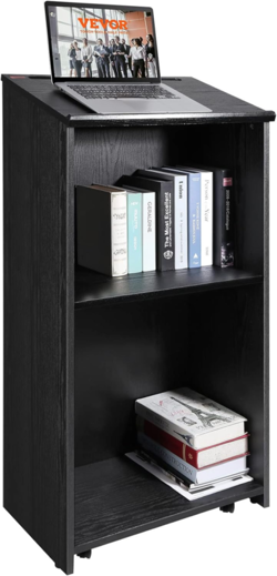 PODIUM STAND 47'' WITH 4 ROLLING WHEELS BLACK WITH STORAGE SHELVES