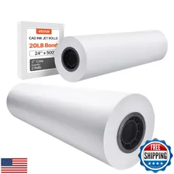 VEVOR WIDE FORMAT PAPER, 24 IN X 500 FT PLOTTER PAPER, 2 ROLLS CAD BOND ROLLS