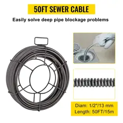 50 FEET X 1/2 INCH SOLID CORE DRAIN CLEANING CABLE - HEAVY-DUTY SNAKE PIPE CLEAN