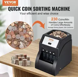 VEVOR USD COIN SORTER BLACK HOLDS 200 COINS COIN SORTER MACHINE